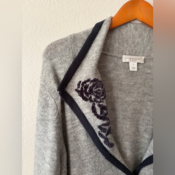 Christopher & Banks Tailored Gray Embroidered Floral Cardigan Sweater Women’s XL - Picture 3 of 10